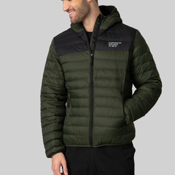 Scandinavian Explorer Olive Black Down Jacket Ultra Light Hooded Unisex Small - Picture 1 of 16